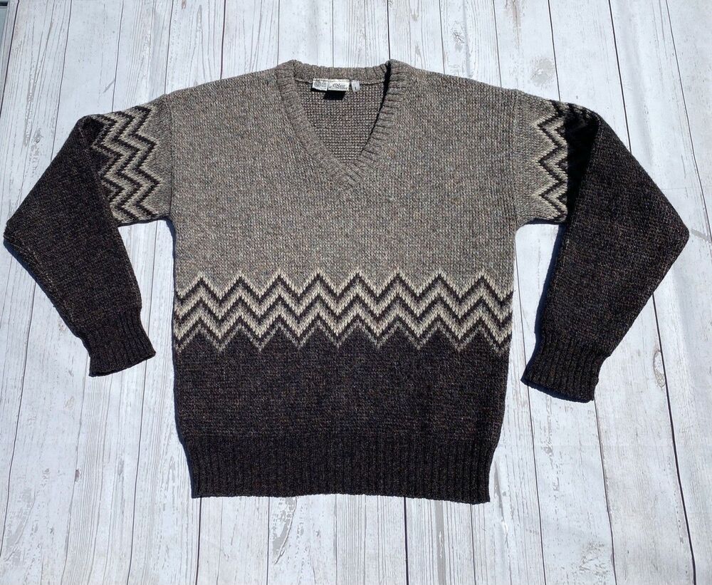 Vintage Oleg Cassini Pure Wool Knitted V Neck Sweater Men’s Sz L Made In England